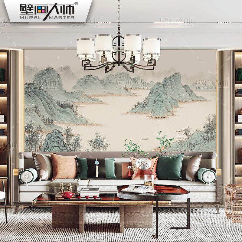 新中式水墨意境山水墙布客厅沙发背景墙壁纸卧室书房茶室壁画墙纸,家装主材,定制壁画,淘宝优惠券,粉丝福利购,淘宝优惠卷