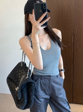 橘色橙色琥珀流光2025早秋新款挂脖吊带背心女带胸垫内搭外穿工字