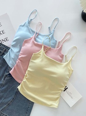 黄色粉色蓝色吊带背心女内搭带胸垫无袖打底2025新款红色外穿上衣