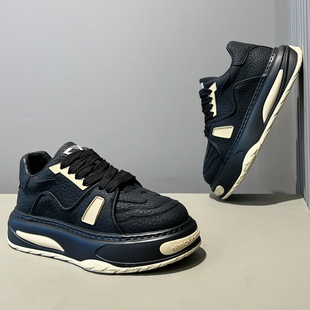 男鞋2025新款秋冬皮面厚底增高休闲板鞋潮流运动加绒保暖舒适棉鞋