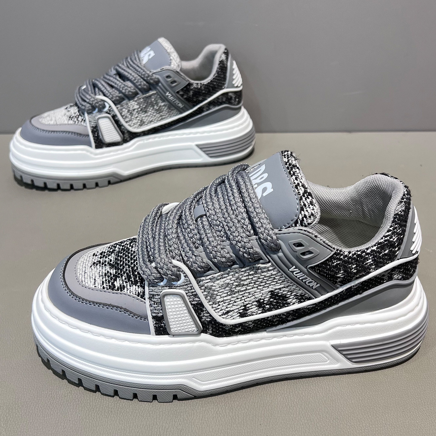 欧洲站男款2026秋季新款撞色重磅设计板鞋低帮厚底增高百搭休闲鞋