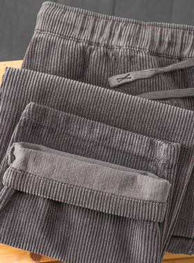 2025春秋季纯棉粗纹灯芯绒长裤 灰色复古纯色洗水条绒休闲直筒裤