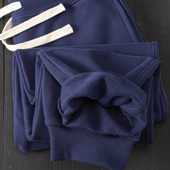 500g冬季 手抓绒螺纹收口卫裤 藏蓝色中高腰特宽保暖蓄热磨毛加绒