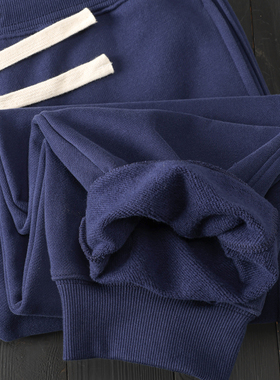 500g冬季手抓绒螺纹收口卫裤 藏蓝色中高腰特宽保暖蓄热磨毛加绒