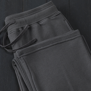 360g碳灰色宽松阔腿直筒长裤 柔软亲肤锁温保暖螺纹松紧腰秋冬卫裤