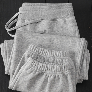 花灰色螺纹松紧腰束脚裤 360g秋冬科技保暖锁温水洗柔软宽松卫裤