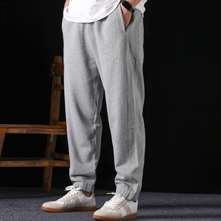 花灰色卫裤 530g重磅纯棉粗针毛圈特宽松束脚九分裤 2025春秋冬季