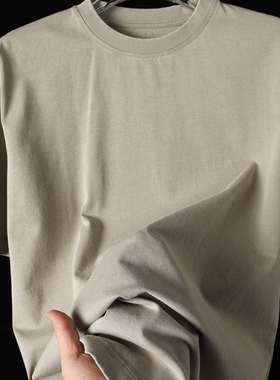 草绿色夏季洗水做旧纯棉简约复古百搭男女款短袖260g重磅圆领t恤