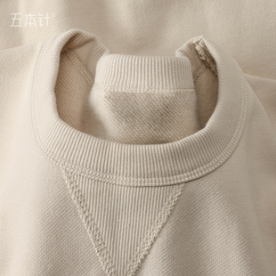 浅驼色秋冬480g碳素磨毛紧密手抓一体绒宽松圆领简约保暖加绒卫衣