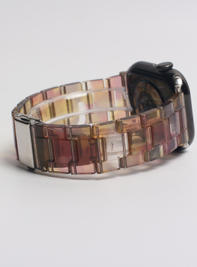 适用苹果手表applewatchs109树脂表带高级感玳瑁复古文艺气质表带