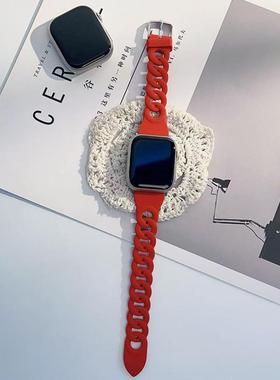 适用苹果手表iwatch1098表带硅胶小众简约设计可爱腕带中国结红色