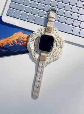 适用苹果手表iwatch10987表带女ins风简约设计可爱腕带灯芯绒小众