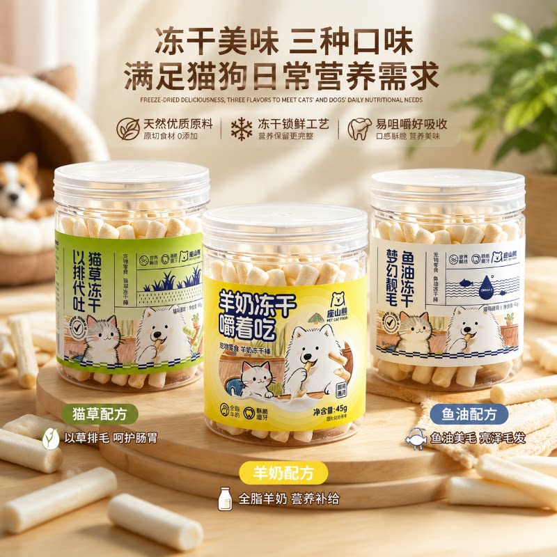 座山熊冻干零食羊奶鱼油猫草猫冻干营养零食磨牙洁齿成幼猫咪饼干图片