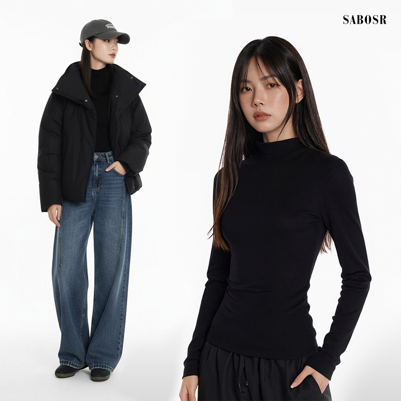 黑色内搭修身半高领长袖女超好看