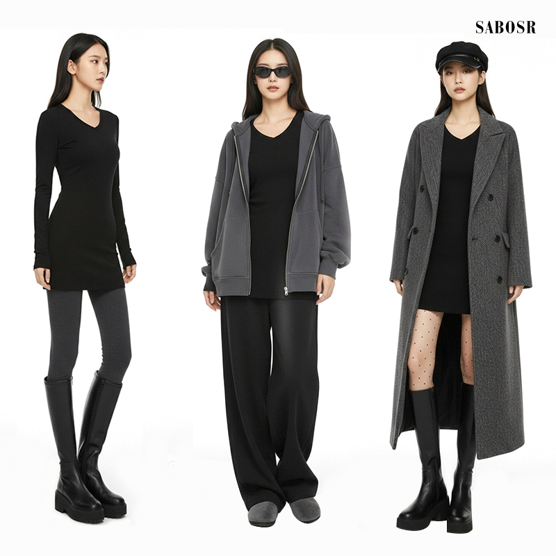 黑色内搭打底衫中长款遮屁股修身