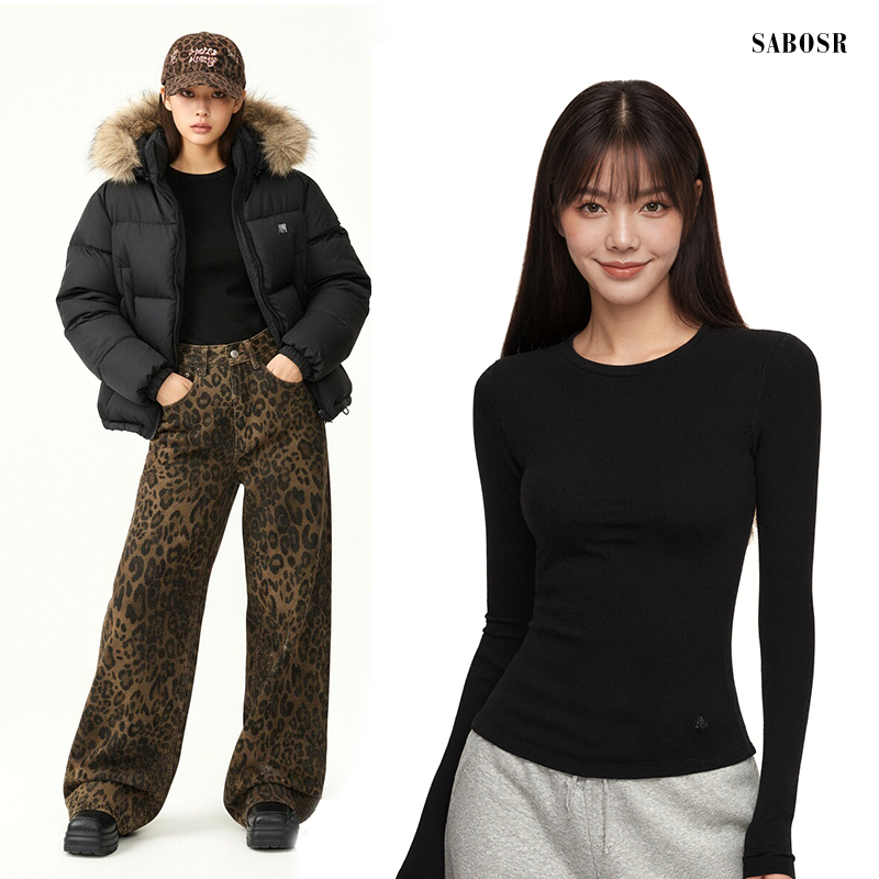 黑色内搭修身圆领正肩长袖女t恤2025新款紧身打底衫上衣纯棉白色