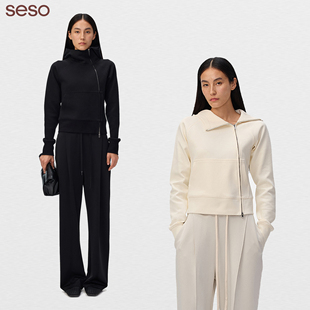 seso丨“解构主义”针织连帽斜拉链卫衣 甄选面料百搭休闲设计感