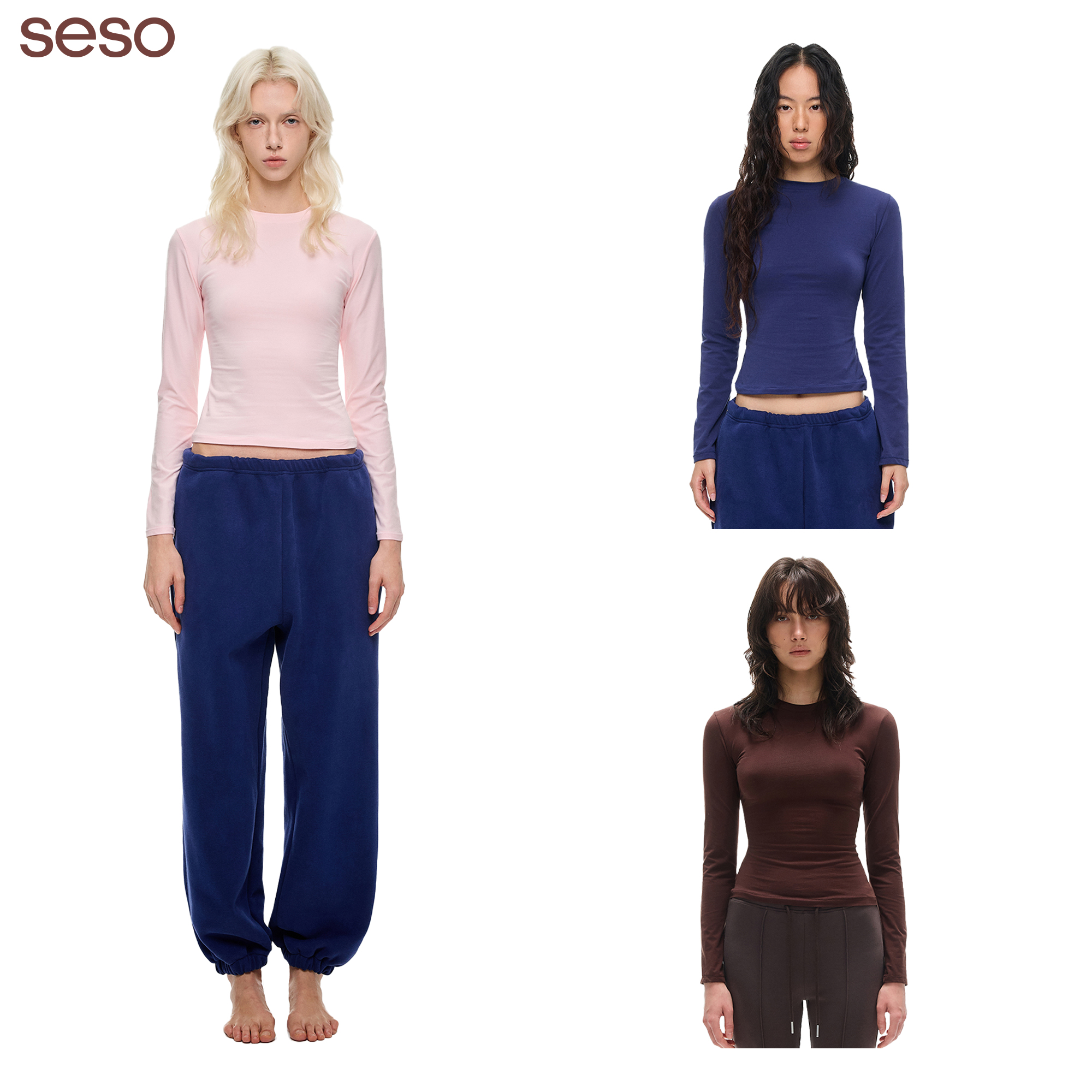 seso修身极简针织纯色长袖T恤