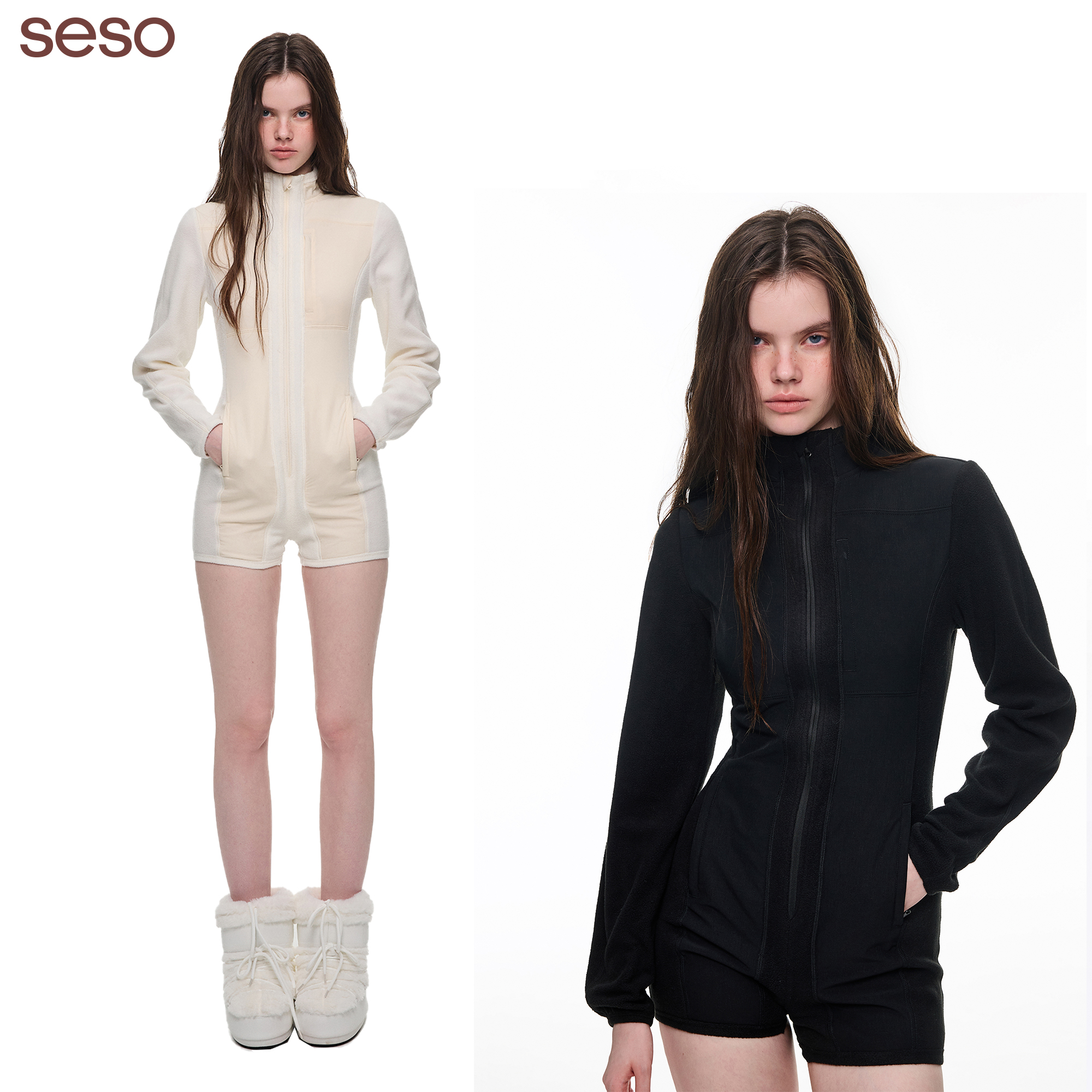 seso摇粒绒拼接连体服休闲舒适