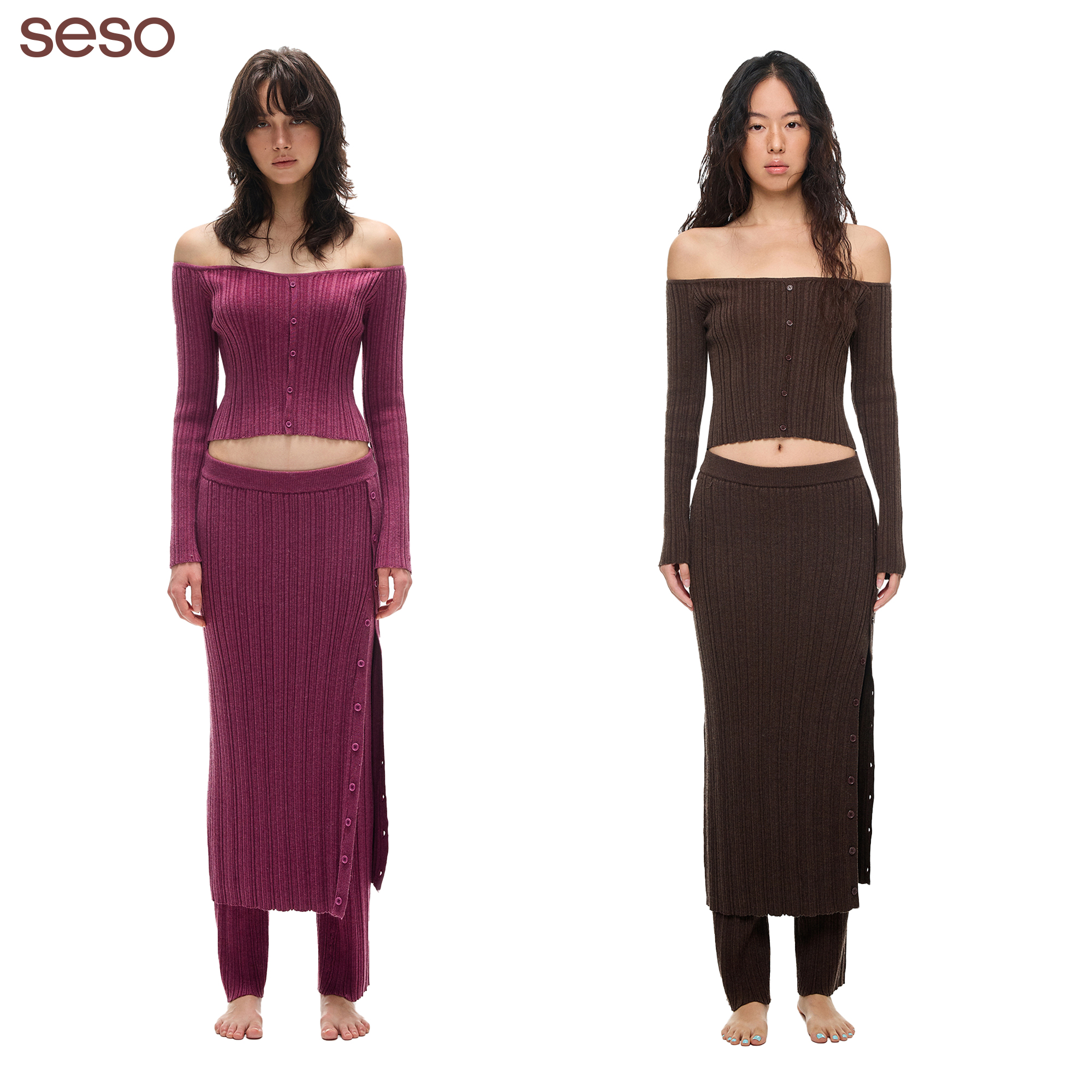 seso高级美利奴羊毛针织一字肩