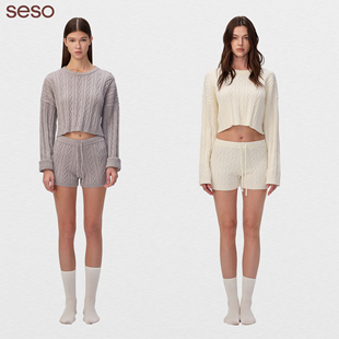 seso丨圆领麻花套头毛衣上衣短裤套装 经典绞花温暖记忆柔软舒适