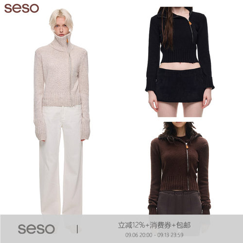 seso斜开高领毛衣毛织外套羊毛
