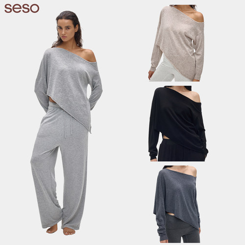 seso｜ 斜领长袖毛织罩衫 宽松版型 落肩百搭氛围感女士针织上衣