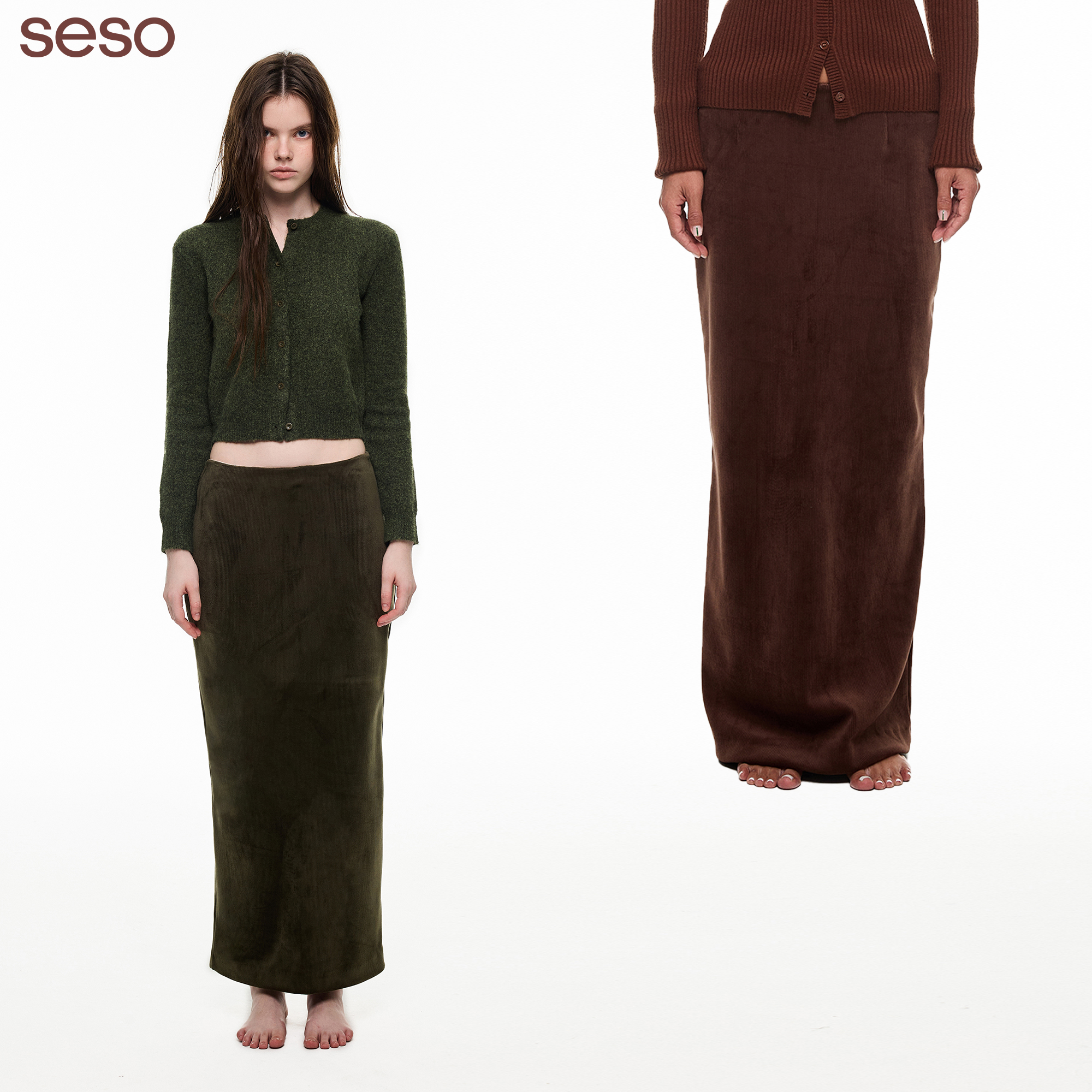 seso软糯灯芯绒长裙垂顺显瘦优雅