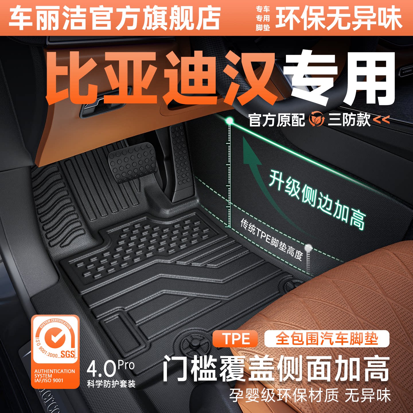 车丽洁适用比亚迪汉包门槛脚垫