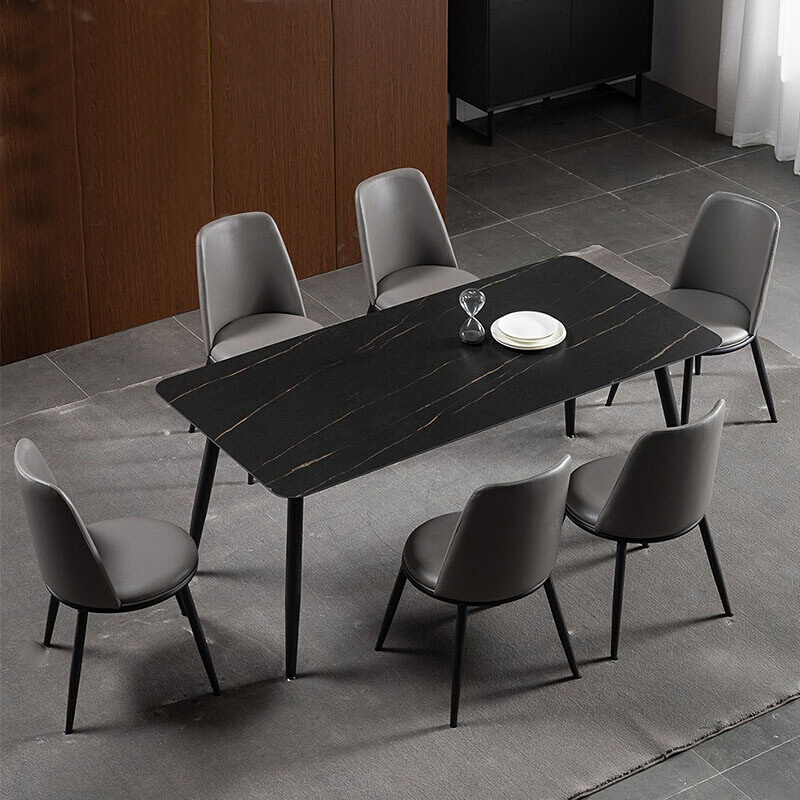 简易岩板面餐桌岩大小户型客厅组合碳素钢底座极简风