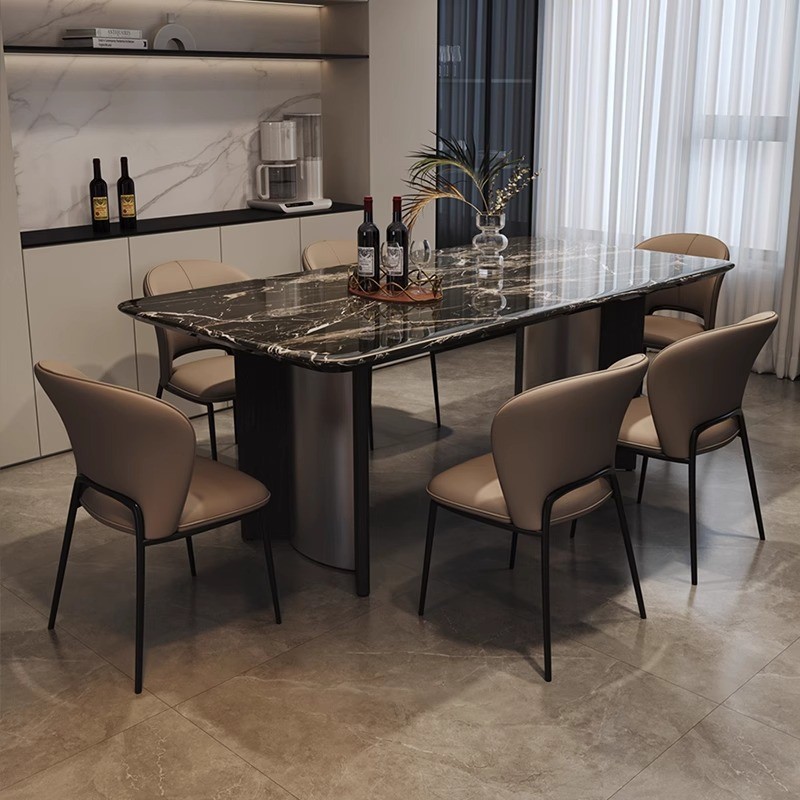 意式轻奢大理石餐桌家用现代简约风餐桌椅组合客厅八人位奢石餐桌