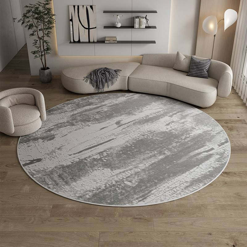 宇秀纯色条纹简约圆形卧室阳台地毯耐脏好打理