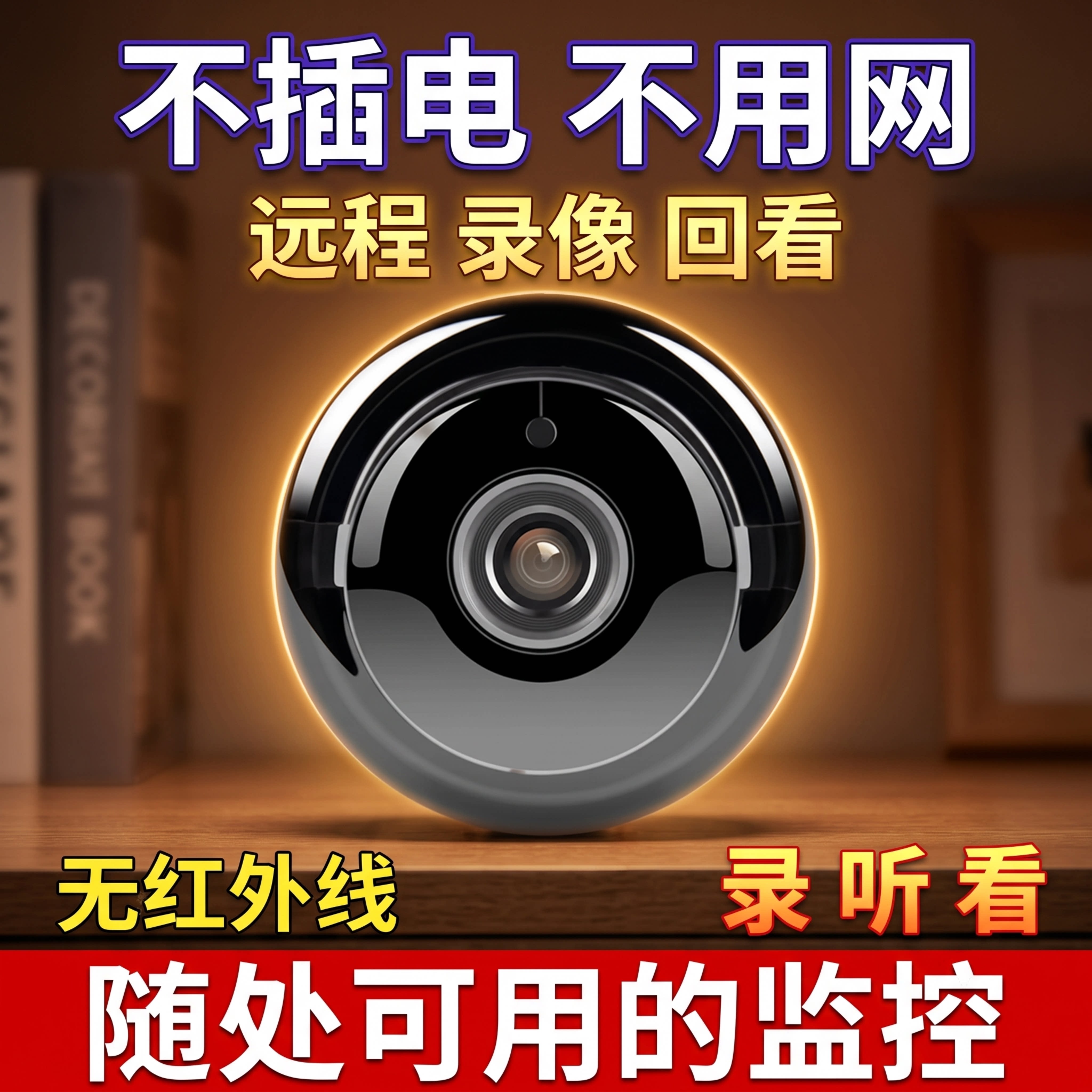 免插电摄像头无线WiFi手机远程监控高清智能拍摄录像摄影头监控器