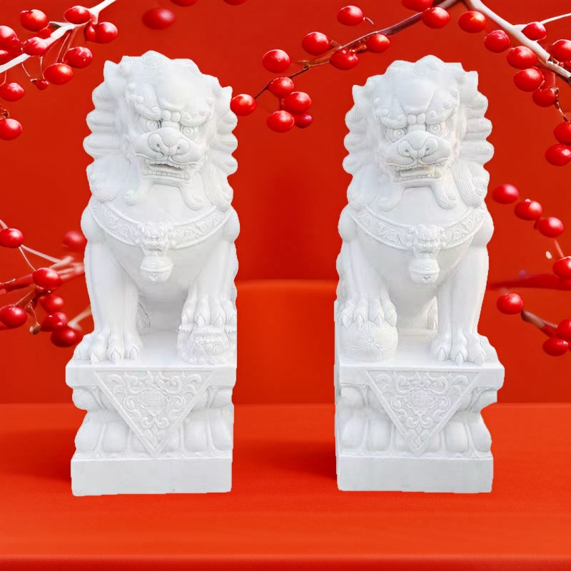 石雕精雕石狮子一对看门镇宅家用门口摆件大型汉白玉青石小号墓前