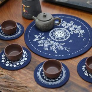 指间刺绣手工diy材料包初学者绣花自绣制作茶席手作布艺绣品杯垫