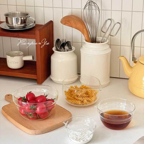 霜山玻璃碗三件套家用鸟嘴料理碗套装烘焙拌沙拉调料碗微波炉可用