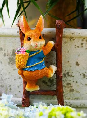 可爱花盆挂件兔子爬梯花园壁挂花架阳台庭院装饰幼儿园造景观摆件