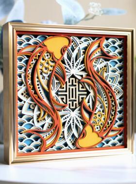 梯木叠雕招财锦鲤客厅玄关电视柜酒柜装饰摆饰乔迁新居礼品开 业