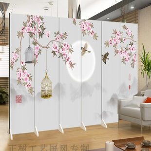 中式 入户折屏 花鸟简约现代折叠屏风装 饰隔断酒店茶楼餐厅客厅时尚