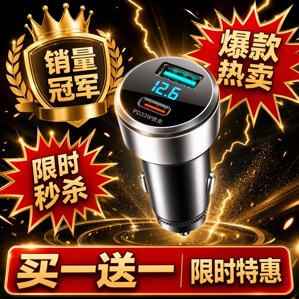 车载充电器PD快充双USB接口数显汽车充电头点烟器便携式多功能 - 实物图
