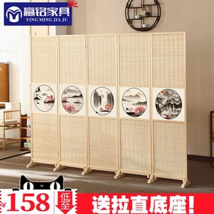 屏风移动折屏隔断花鸟简约客厅卧室田园实木竹子屏风玄关 高端日式