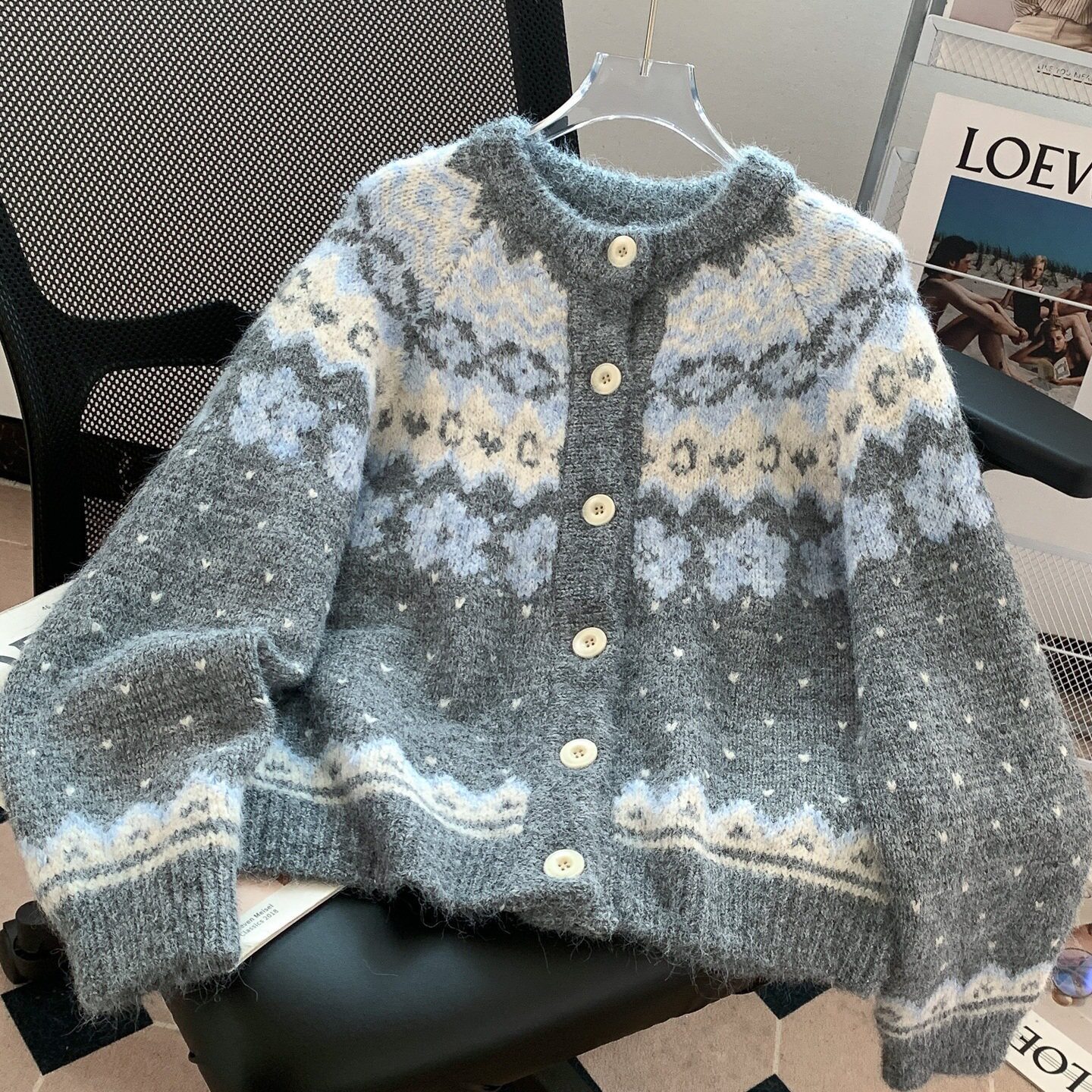 2026新款针织上衣费尔岛提花短款毛衣开衫外套女女小个子秋冬外搭