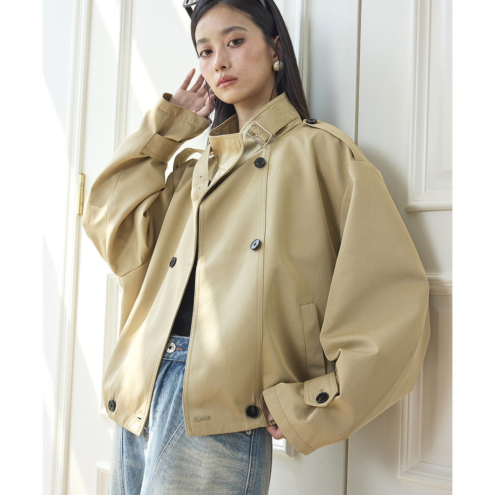 风衣外套女2026新款miu系百搭立领高密棉大廓形设计感短款风衣