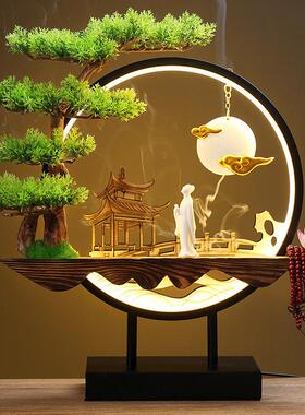 新中式禅意摆件灯圈小夜灯家居装饰品客厅办公室桌面创意开业礼品