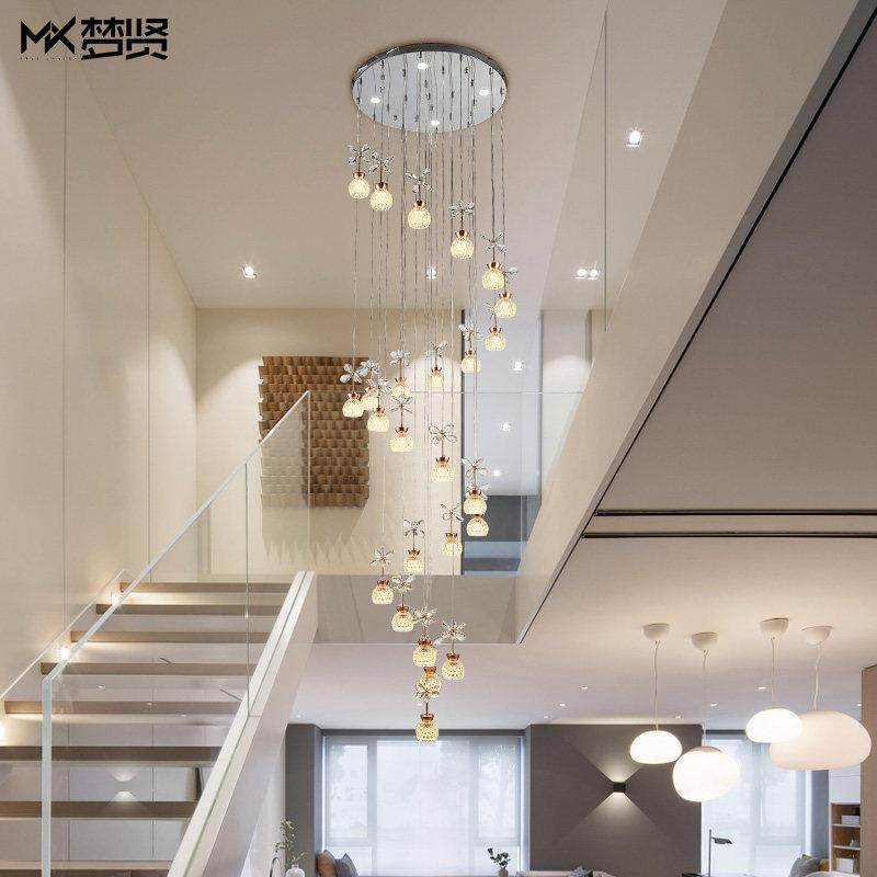 复式楼梯吊灯现代简约水晶餐厅灯创意个性餐桌灯旋转楼梯灯长吊灯,家装灯饰光源,LOFT/复式住宅/楼梯吊灯,淘宝优惠券,粉丝福利购,淘宝优惠卷