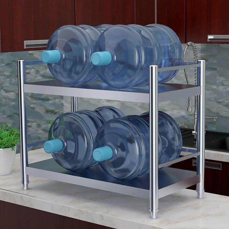 厨房不锈钢置物架两层护栏微波炉烤箱碗碟调料架子双层收纳整理架