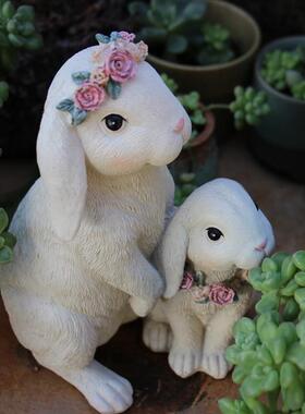 花环兔子摆件客厅阳台造景花园艺可爱治愈系装饰民宿户外布置礼品