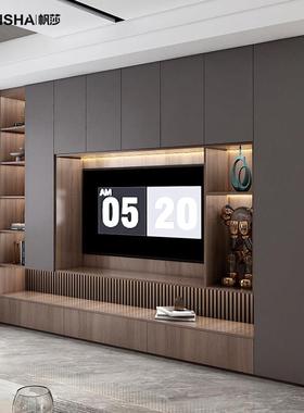 侘寂风实木满墙电视柜组合一体背景柜意式极简家用客厅落地储物柜
