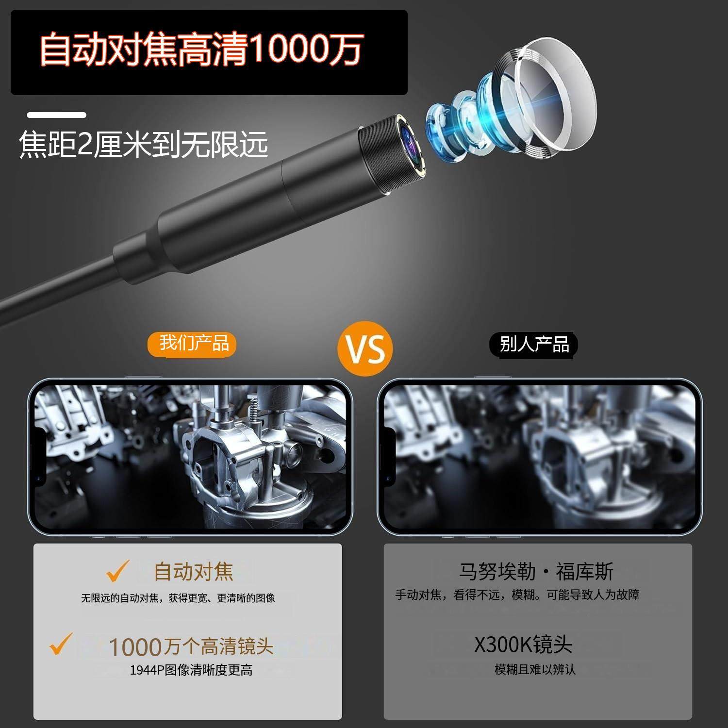 超高清自动对焦1000万内窥镜摄像头汽修发动机管道工业探头防水管,电子/电工,内窥镜摄像头,淘宝优惠券,粉丝福利购,淘宝优惠卷