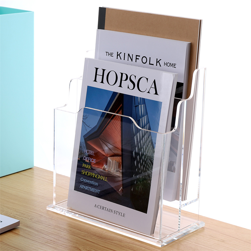 A4桌面透明亚克力展示架展厅前台杂志报刊三折页收纳架阅读架大容